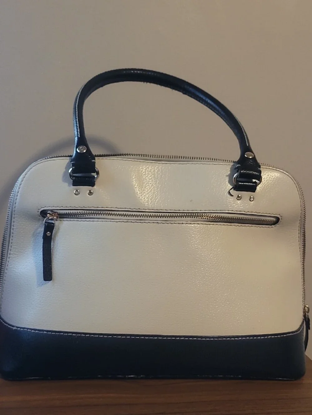KATE SPADE  Cream and Black Dome Satchel with Dual Handles